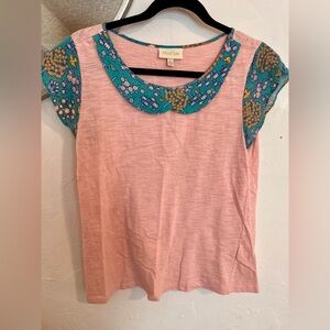 ModCloth Pink Top with Floral Collar